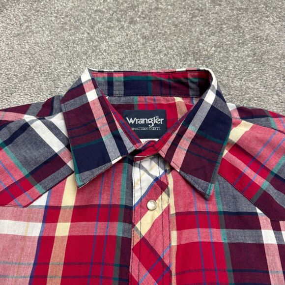 Wrangler Western Pearl Button Down Shirt Mens 17.5 Tall Red Plaid Short Sleeve - Picture 3 of 13